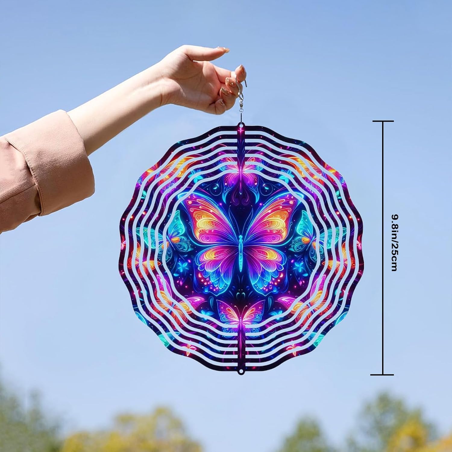 10 Inch Butterfly Wind Spinner, 3D Stainless Steel Hanging Kinetic Wind Sculpture Gifts for Garden Decor Yard Art Indoor Outdoor Window Porch Front Door Decoration