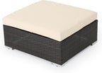 roomfitters Outdoor Wicker Ottoman with Cushion for Stylish Patio Furniture, Versatile Garden Footrest or Extra Seating, Comfortable and Durable, Beige