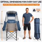 Huskfirm Camping Chair with Canopy Shade, Folding Oversized Beach Chair with Canopy, Heavy Duty Canopy Chair with Cup Holders, Carry Bag, Supports 400 lbs, for Beach, Sports, Fishing, Lawn Blue