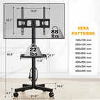 TVON Mobile TV Stand with Power Outlet for 23-65 Inch TVs up to 88 lbs | Tilt Rolling TV Cart with Height Adjustment & Locking Wheels, Portable TV Stand for Bedroom, Office, Max VESA 400x400mm