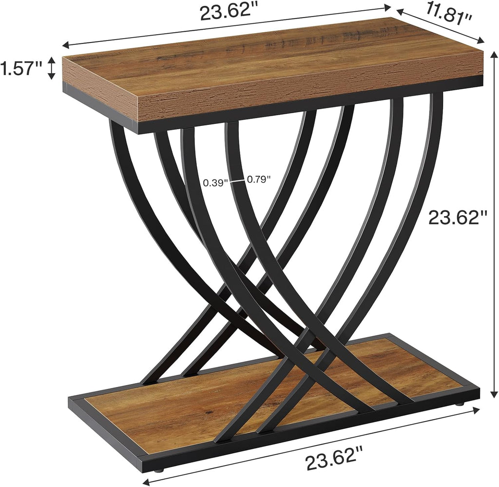 Tribesigns Side Table, 2-Tier Narrow End Table for Living Room, Industrial Nightstand with Metal Frame, Small Bedside Tables for Bedroom, Sofa Couch, Small Spaces, Rustic Brown