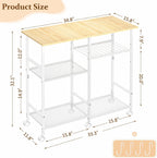ThreeHio Kitchen Island cart with Storage, Mobile Kitchen Cart with 4 Hooks and Adjustable Shelf on Wheels, Rolling Microwave Stand Coffee Bar Baker's Rack Utility Cart for Kitchen, Dinning Room,White