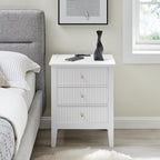 OCANDO White Bed Side Table with 3 Drawers 19" W, Bedroom Nightstand 24" H,Vintage Modern Night Stand with USB Ports,Living Room Fluted End Bedside Tables