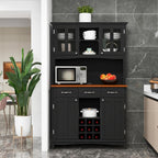 72.5” Buffet with Hutch, Freestanding Pantry Storage Cabinet with Drawers, Adjustable Shelves, Wine Grids, Microwave Countertop, Kitchen Cupboard for Dining Room, Living Room (Black)