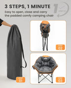 Upgrade Oversized Padded Camping Chair with Adjustable Cup Holder,Weight Capacity 400 LBS,Built-in Comfy Foam Armrest Supports,Heavy Duty Moon Leisure Folding Chair for Camping, Orange (2 Pack)