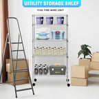 PayLessHere 14" D x 30" W x 60" H Shelves Storage Shelves Shelving NSF Certified 5 Tier Adjustable Shelf with Sliding Wheels Versatile Storage Solution Effortless Assembly and Mobility, Chrome