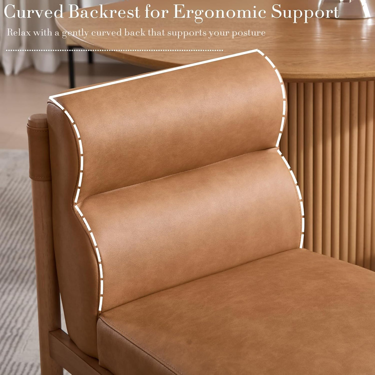CIMOTA Modern Upholstered Dining Chairs Set of 4, Faux Leather Kitchen & Dining Room Chairs Boucle Armless Side Chairs with Curved Backrest/Solid Wood Legs, PU Brown