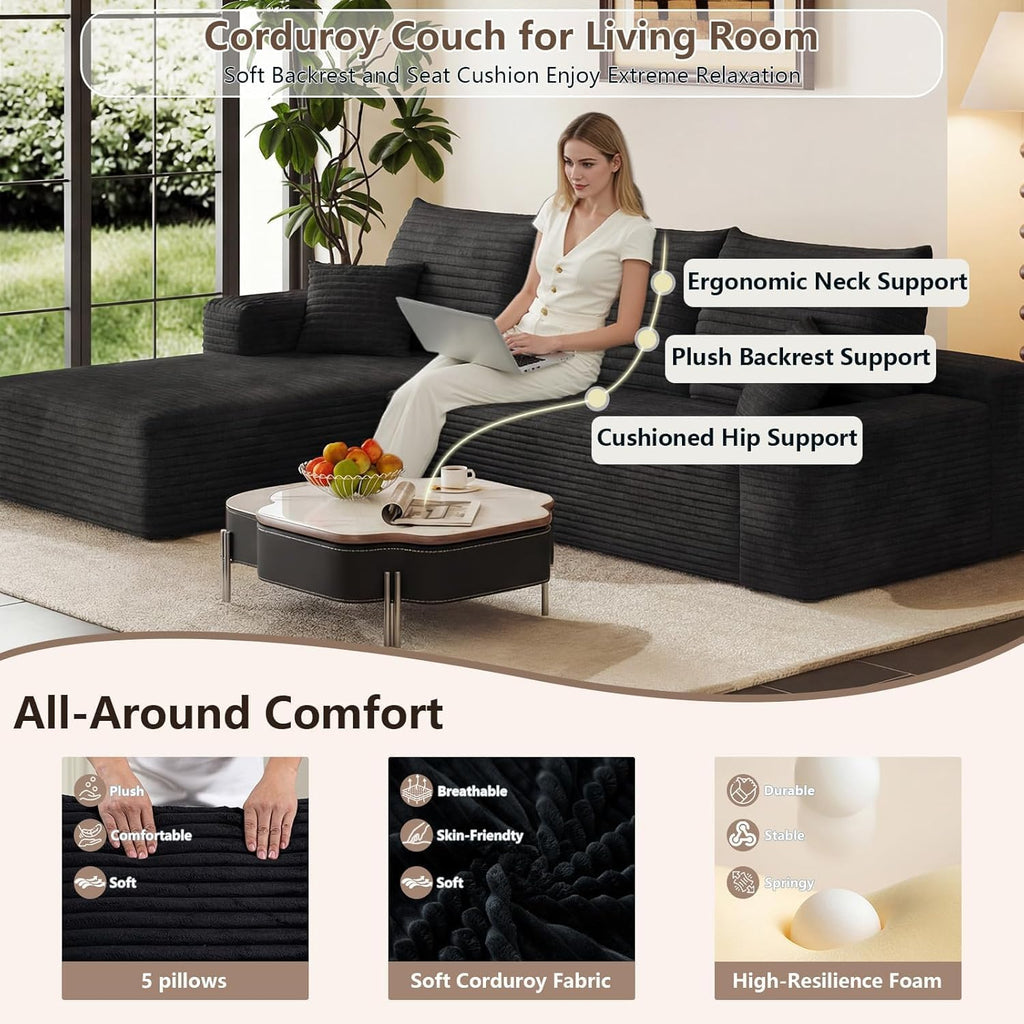 95" Cloud Sectional Couch with L-Shape Chaise, Modern Cloud Couch with Deep Seat, Modular Sectional Couches for Living Room, Apartment, Office, No Assembly Required