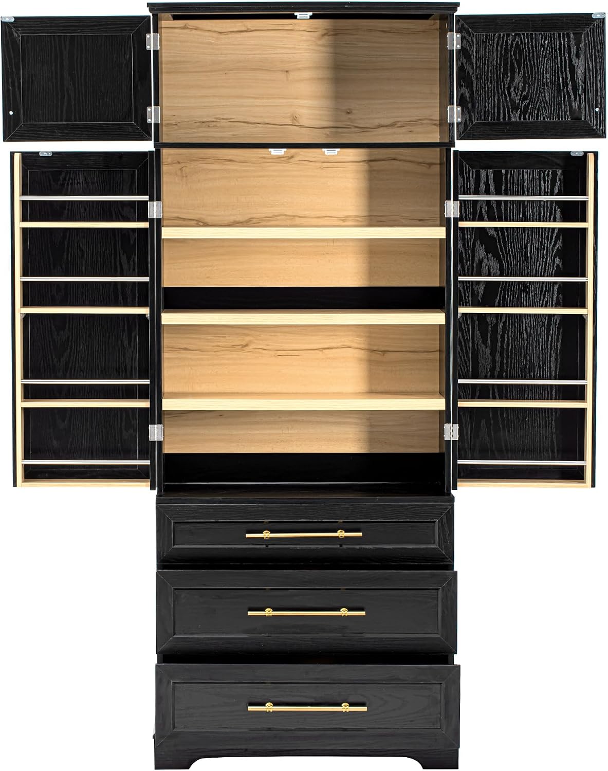 JIJIWANG Kitchen Pantry Storage Cabinet with Doors & Adjustable Shelves,Farmhouse Kitchen Pantry Cabinet with Drawer & Storage,for Kitchen, Dining & Bathroom,Black