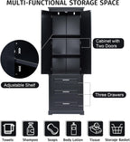 Merax 70" Pantry Cabinet with Two Doors & Three Drawer, Adjustable Shelves Storage Cupboard for Kitchen/Dining Room/Bathroom, Black
