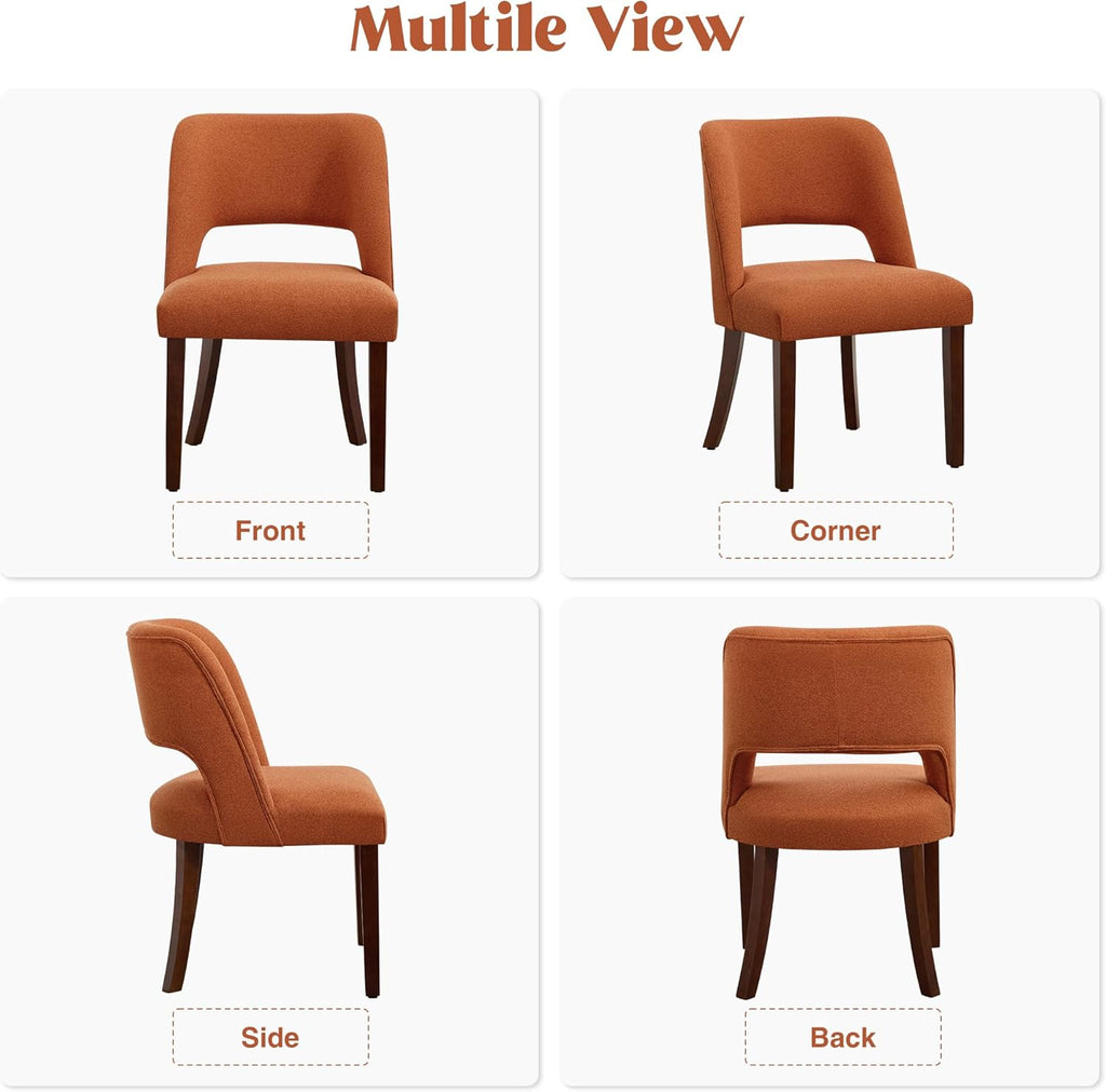 Dining Chairs Set of 4,Modern Dining Room Chairs with Thick Cushions,Upholstered Linen Fabric Kitchen Chairs for Kitchen Dining Room Orange