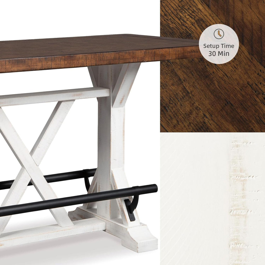 Signature Design by Ashley Valebeck Counter Height Dining Table, Rustic Farmhouse Design, Black Metal Footrest, Seats Up to 4, Great for Small Spaces, White