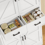 TEENFON Farmhouse Pantry Cabinet, 66.9″H Tall Kitchen Storage Cabinet with Barn Doors, Adjustable Shelves & Drawer, Freestanding Cupboard for Kitchen, Dining Room, Living Room, Bathroom, White