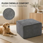 MONVANE 27.5" Square Ottoman, Modular Foot Rest, Grey | Matches Modular Sectional Cloud Couch, Footstool for Living Room, No Assembly Required, High-density Resilient Foam