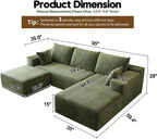 95" Sectional Couches for Living Room Cloud Couch Sofa with L-Shape Upholstered Couchs Modern Modular Sectional Couch with Chaise (Green, 95" W 2-Seater+Right Chaise+Ottoman)