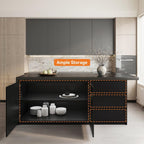 homary Kitchen Island with Storage & Wine Rack, 72" Modern Black Kitchen Cabinet with Wood Top, Large Fixed Island with 3 Drawers & 6 Adjustable Shelves, Without Bar Stools