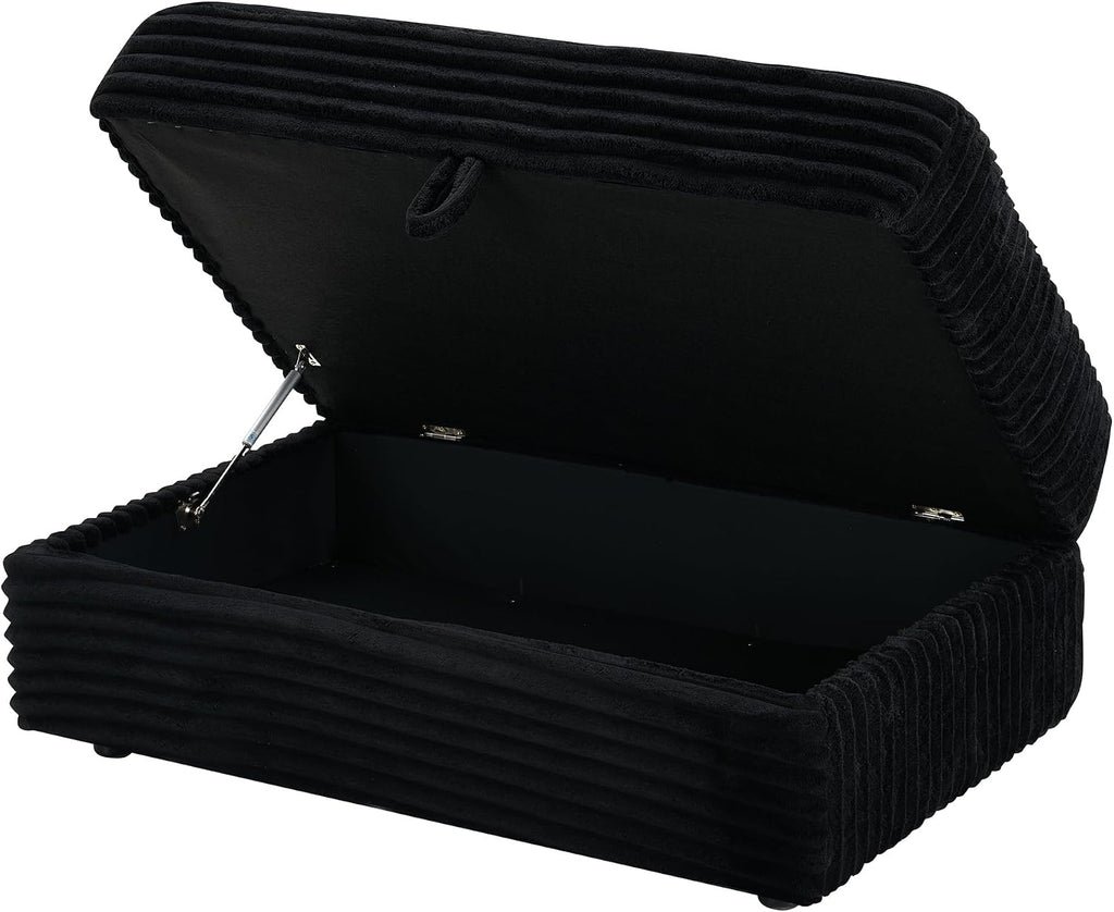 Modern Corduroy Sofa Storage Ottoman, Upholstered Memory Foam Footrest (Black Footrest)