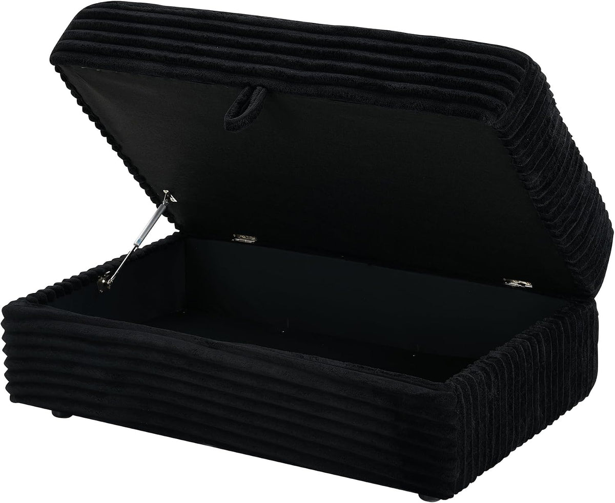 Modern Corduroy Sofa Storage Ottoman, Upholstered Memory Foam Footrest (Black Footrest)