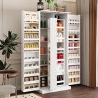 MOUMON Kitchen Pantry Storage Cabinet with Doors and Shelves, Rotating Racks, Tall Pantry Cabinet Cupboard with Door Racks, White, 19.7”D x 31.5”W x 72.2”H