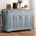 54-Inch Rolling Kitchen Island with Drop Leaf | Grey Blue