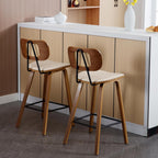 HEAH-YO Rattan Counter Stools Set of 2, 26 Inches Counter Height Bar Stools with Backrests and Wood Legs, Modern PU Leather Rattan Stool for Kitchen Island, PU Beige