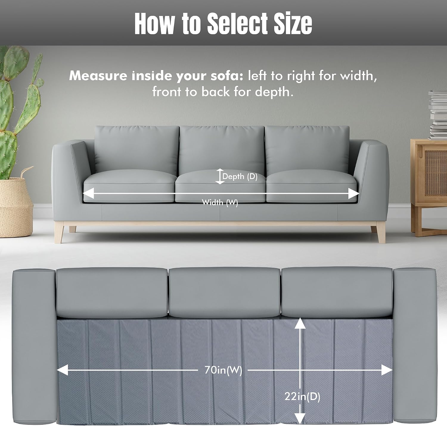 Heavy Duty Couch Cushion Support Board for Sagging Sofas, Foldable Plywood Under Cushion Support with Non-Slip Oxford Cloth Cover, Sofa Support for Sagging Cushions, Under Couch Board 15 (70 x 22 in)