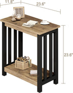 ChooChoo Mission End Tables Set of 2, Narrow Side Tables for Small Spaces, Night Stands with Storage Shelf for Living Room and Bedroom, Rustic Oak & Black