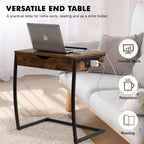 Hadulcet C Shaped End Table with Charging Station, Tiltable 0-52° | TV Tray Table Couch Tables That Slide Under, C Table End Table with Storage, Small Table Couch Desk for Small Spaces, Brown
