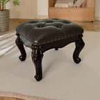 Leather Foot Stool,Vintage Footstools,Wooden Footrest,Upholstered Foot Rest for Living Room,Sofa,Entryway (Walnut)