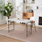 4ft Folding Table with Adjustable Height, 2-Level Foldable Table with HDPE Top & Steel Legs, Portable 4 Foot Folding Table for Picnic, Party, Craft, Indoor Outdoor Use, White