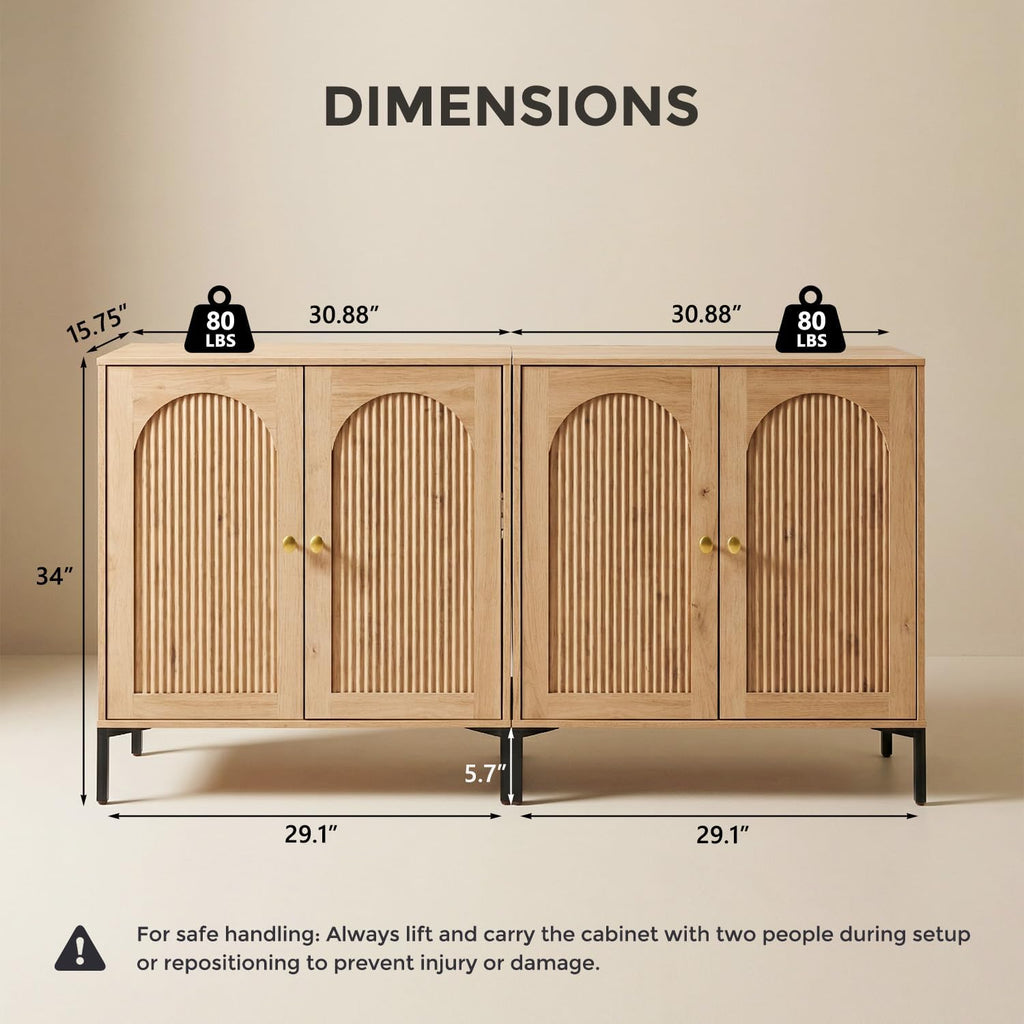 IFBUY Modern Sideboard Buffet Cabinet, 61.75" W Fluted Arched Buffet Cabinet with Storage and Adjustable Shelves, Wooden Modular Coffee Bar Cabinets for Kitchen, Entryway, Natural