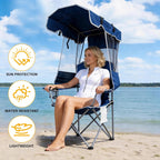 2 Pack Canopy Camping Chairs with Shade, Folding Beach Chair with Full Sun Protection, Portable Heavy Duty Outdoor Chair for Camping, Beach, Sports, Fishing, Lawn, Supports 400 lbs,Navy