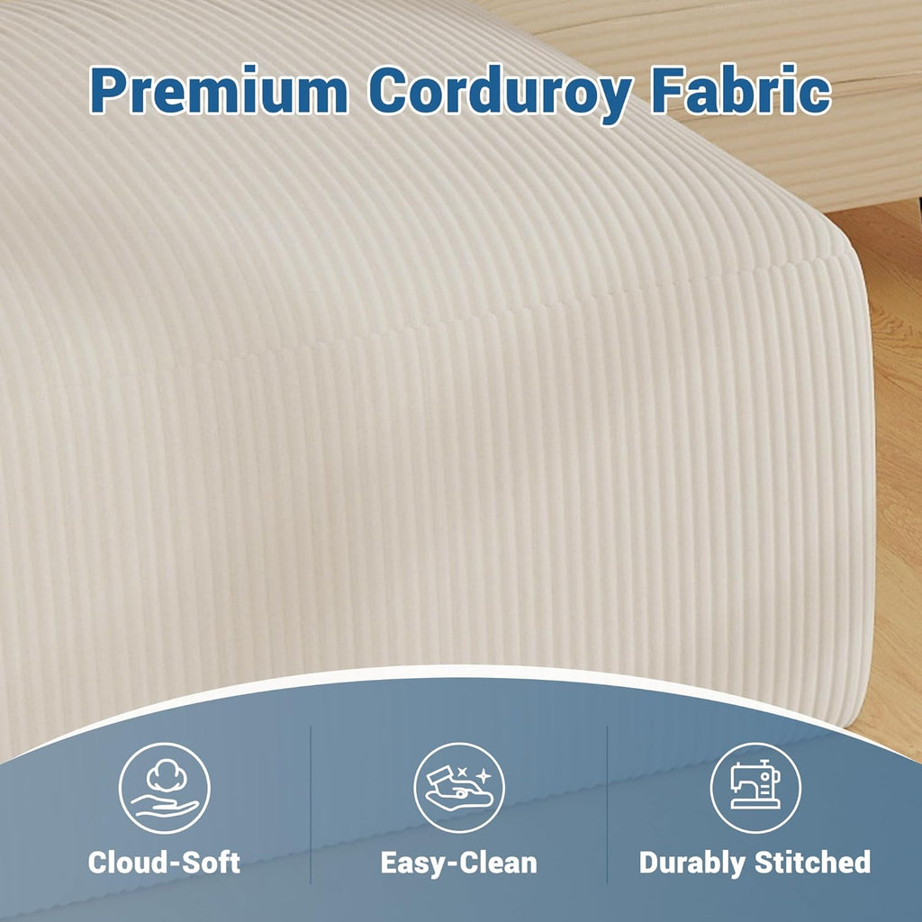 40" Oversized Square Corduroy Ottoman Pouf - Poofy Soft Foot Rest with Foam Chunk Filling, Movable Large Ottoman Pouf Footstool for Living Room Sofa Couch Bedroom, Beige (1 Piece)