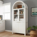 MERITLINE 71" Fluted Arched Pantry Cabinet with Glass Door & Hidden Drawer - Tall Display Storage Cabinet with Adjustable Shelves for Kitchen, Dining Room, Living Room (White)