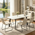 47.2"-63" Expandable Dining Room Table Set for 4-8 People, White | Removable Extension Leaf, Durable MDF Rectangle Tabletop, 6 Beige Sleek Faux Leather Chairs, Heavy Duty Modern Kitchen Table
