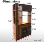 JOYSOURCE Tall Kitchen Hutch Cabinet with Side-Access Shelves & Drawer Freestanding Pantry Cabinet Large with Glass Door Cupboard for Kitchen, Dining Room with Microwave Countertop Walnut Finish