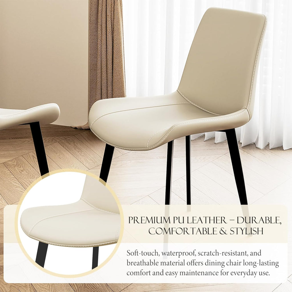 Modern Dining Chairs Set of 4, PU Leather Upholstered Dinner Chairs with Sturdy Metal Legs and Comfort Backrest, Armless Accent Side Chairs for Home Kitchen, Living Room (Light Beige)