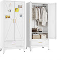 Metal Armoire Wardrobe Closet, Bedroom Armoires with Drawers | 71'' Metal Wardrobe Cabinet with 2 Doors and 2 Adjustable Shelves,Laundry Room Cabinets,Large Wardrobe Closet