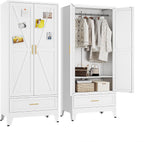 Metal Armoire Wardrobe Closet, Bedroom Armoires with Drawers | 71'' Metal Wardrobe Cabinet with 2 Doors and 2 Adjustable Shelves,Laundry Room Cabinets,Large Wardrobe Closet