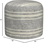 LR Home Ox Bay Farmhouse Triple Stripe Indoor Outdoor Pouf, Gray/White, 18" x 18" x 14"