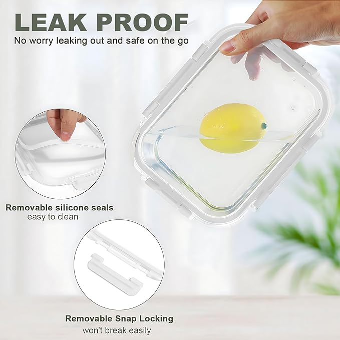 30 Pieces Glass Food Storage Containers Set, Glass Meal Prep Containers Set with Snap Locking Lids, Airtight Glass lunch Containers, Microwave, Oven, Freezer & Dishwasher,White