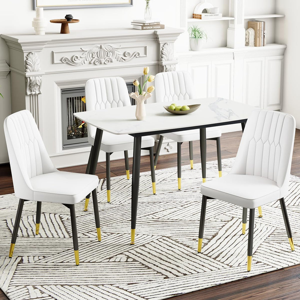 Dining Chairs Set of 4,Modern Dining Room Chairs,Faux Leather Dining Chairs with Thick Cushion and Metal Legs,White Kitchen Chairs for Dining Room Kitchen, White