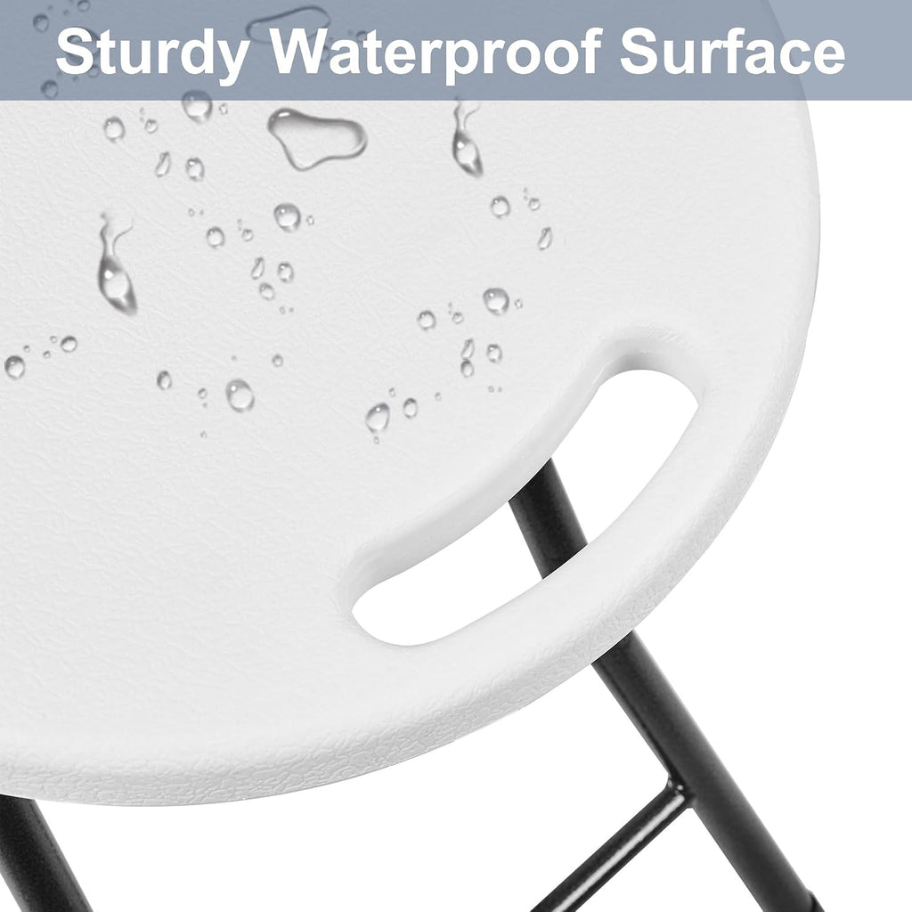 VECELO Folding Stool 18" with Handle, Solid Bottom Support, Iron X-Frame, 500 lbs Capacity, Anti-Slip Feet, Easy Clean, Lightweight Foldable Stool for Camping, Kitchen, Vanity and Outdoor, White