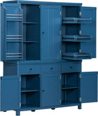 Merax 74.8'' Tall Kitchen Pantry Storage Cabinet with 6 Doors, 3 Drawers and Adjustable Shelves, Freestanding Large Cupboard & Pull-Out Trays for Kitchen, Dining Room, Living Room, Blue