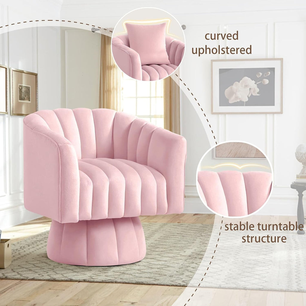 YSICK Swivel Accent Chair,360°Swivel Barrel Chairs, Mid-Century Chair with Wide Upholstered, Modern Velvet Fabric, Round Armchair for Living Room, Lounge, Bedroom