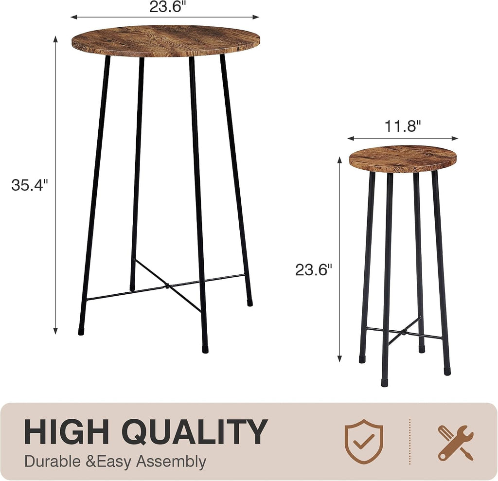 VECELO 3 Piece Pub Table and Chairs Sets Counter Height Bistro Bar Sets with 2 Barstools for Kitchen Breakfast Nook, Small Space, Apartment, Breakfast Dinner Restaurant, Brown