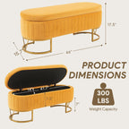 Storage Bench Bedroom Bench, Velvet Oval Upholstered End of Bed Bench with Golden Metal Legs, 46” Modern Storage Ottoman Bench for Bedroom, Living Room, Entryway, Window, Mustard