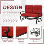 Crownland Outdoor Patio Glider Chair for 2-Person, Red | Wrought Iron Frame with Textilene Seat, Cushioned Loveseat, Smooth Gliding Bench for Porch, Garden, Backyard