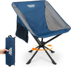 360° Rotation Swivel Camping Chair- Holds 330lb, Small Portable Folding Chair, Ultralight 4lb Compact Backpack Chair with Carry Bag & Side Pocket for Camping, Hiking, Beach, Fishing, Hunting