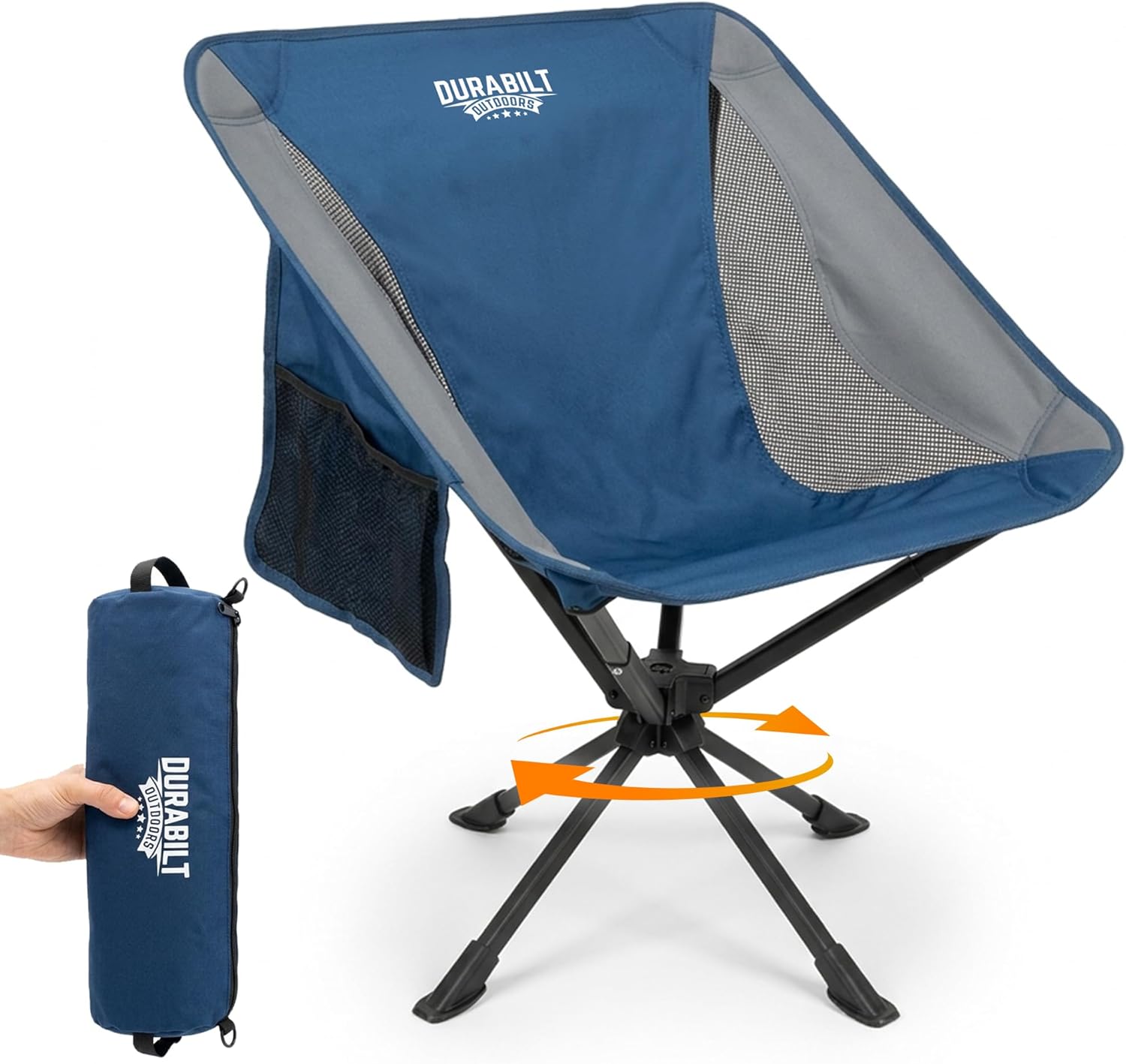 360° Rotation Swivel Camping Chair- Holds 330lb, Small Portable Folding Chair, Ultralight 4lb Compact Backpack Chair with Carry Bag & Side Pocket for Camping, Hiking, Beach, Fishing, Hunting